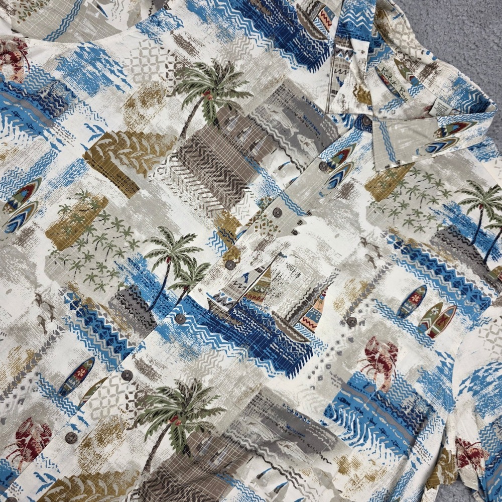 Batik Bay Button Up Shirt Mens 4XB Blue Tropical Surf Rayon Camp Big & Tall